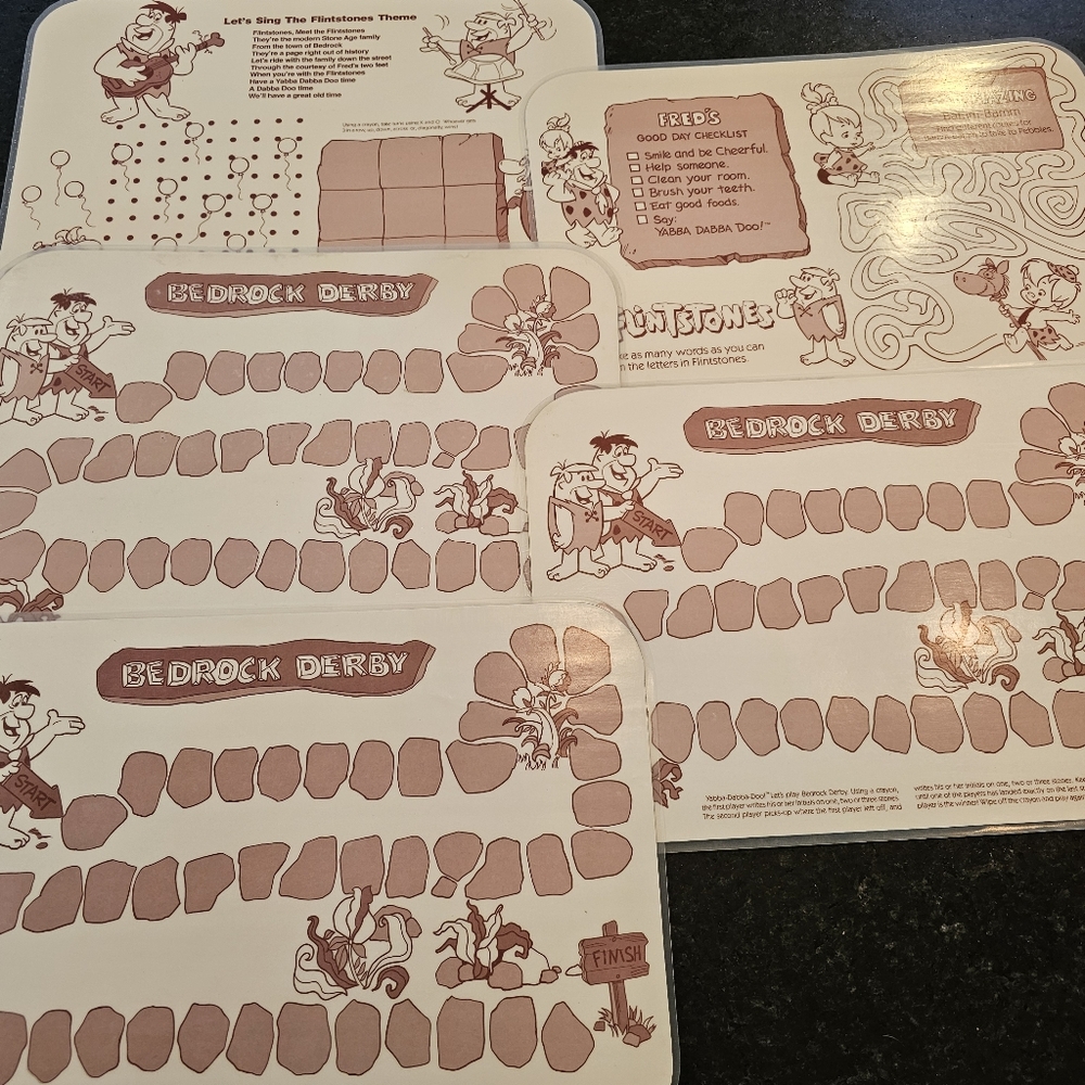 Vintage '89 "The Flintstones" Denny's Collectible Placemats Set Of 5 - Picture 7 of 7
